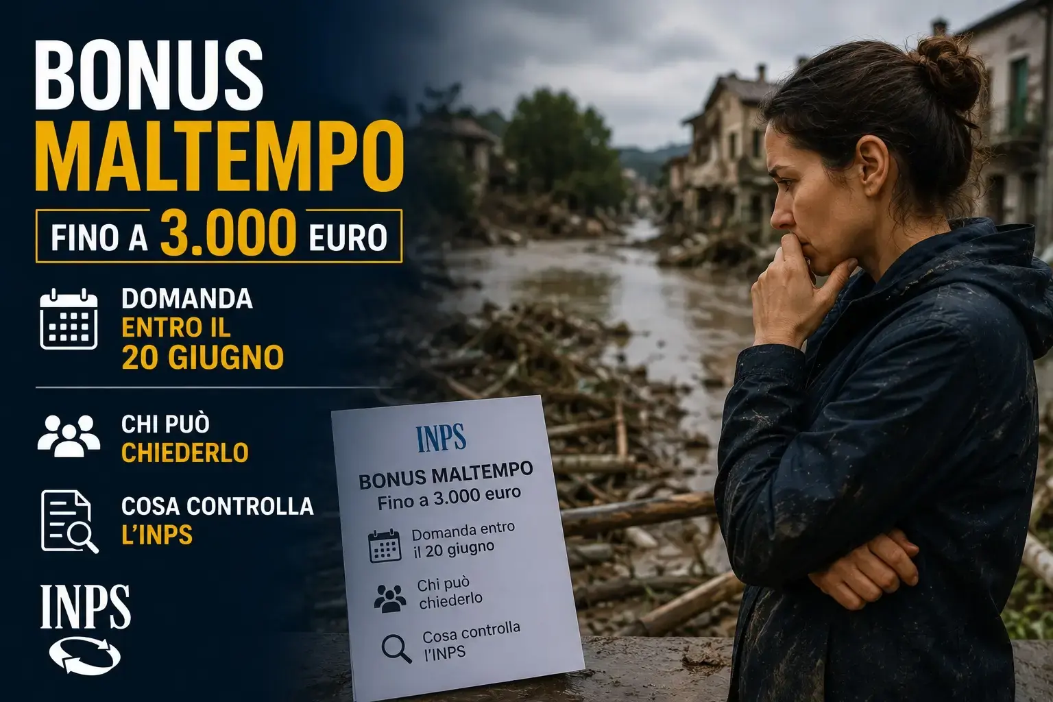 Indennità maltempo INPS 2026: fino a 3.000 euro, domanda entro il 20 giugno
