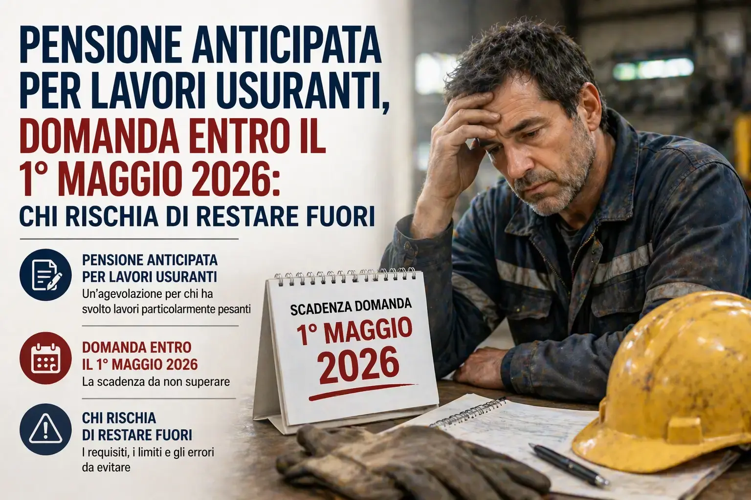 Pensione anticipata usuranti: domanda entro 1° maggio 2026