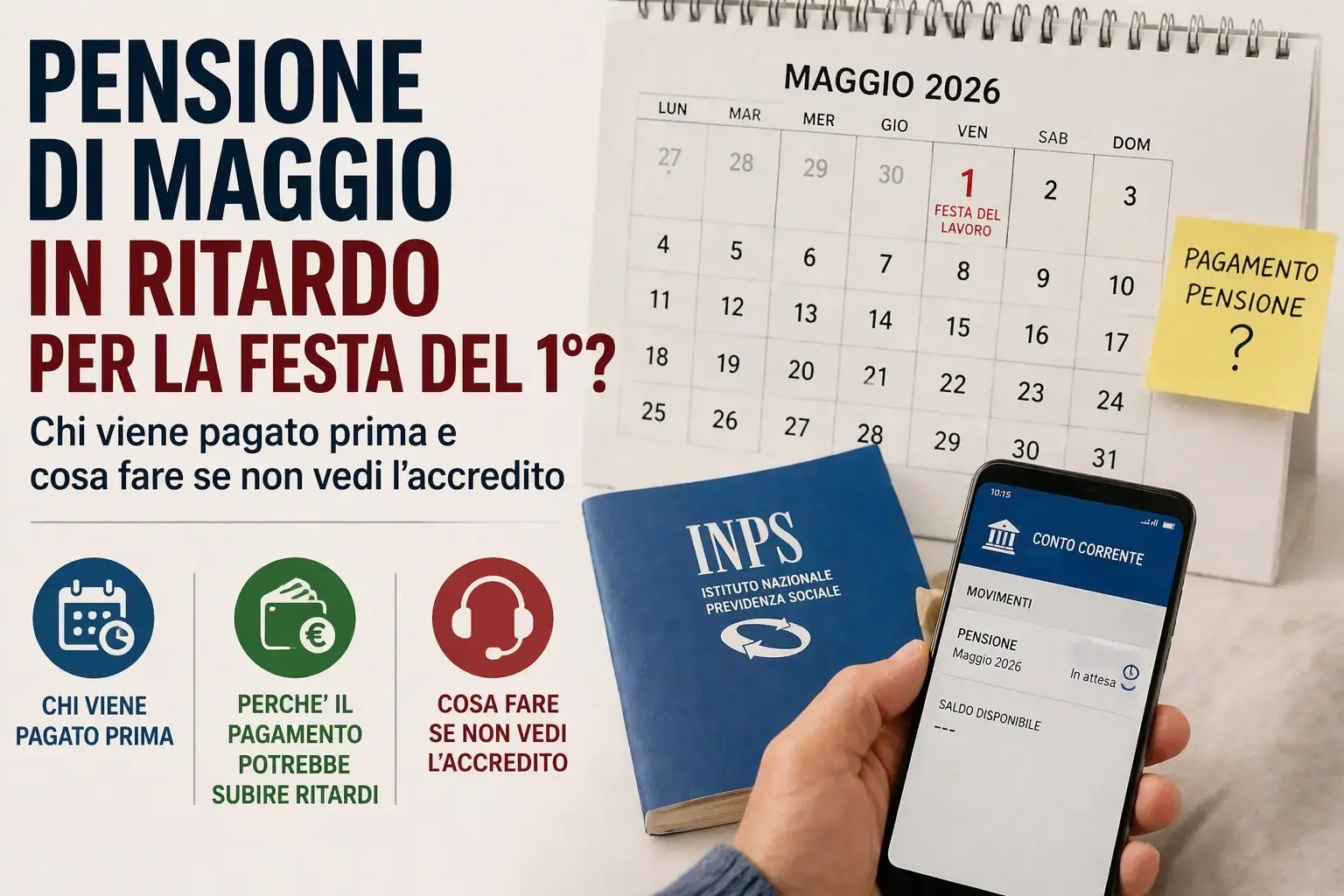 Pensione maggio 2026: banca al 4, chi viene pagato prima